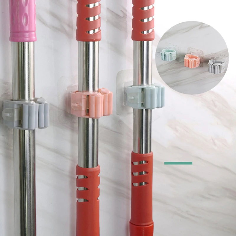 High Quality Wall Mounted Mop Clip Mop Organizer Holder Brush Broom Hanger Home Storage Rack Bathroom Suction Hanging Hooks