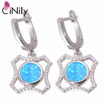 

CiNily Created Blue Fire Opal Cubic Zirconia Silver Plated Wholesale for Women Jewelry Drop Earrings 1 1/8" OH4456