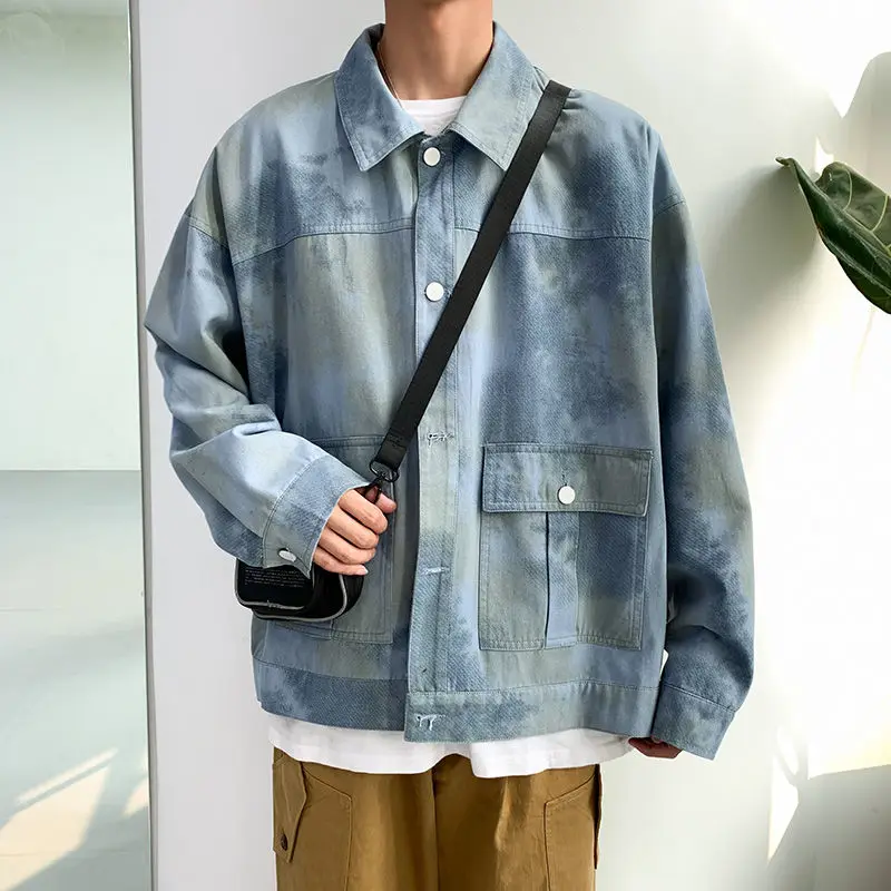 

Autumn Tie-dye Jacket Men's Fashion Cotton Casual Camo Jackets Mens Streetwear Wild Loose Hip Hop Bomber Jacket Men M-2XL