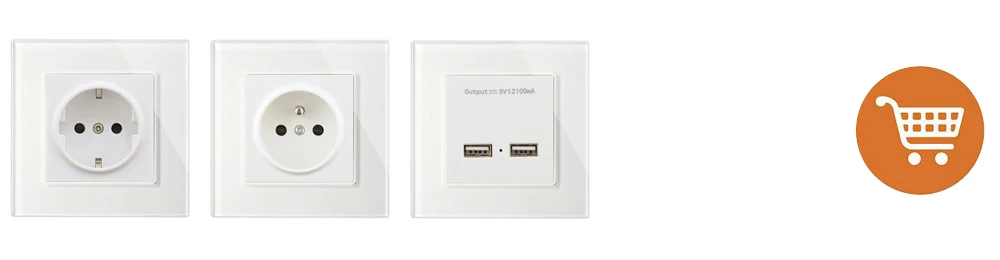 Atlectric DE EU Plug Power Socket Dual USB Port 1 2 3 4 Gang Light Button Switch Wall Socket Double Electrical Glass Outlet