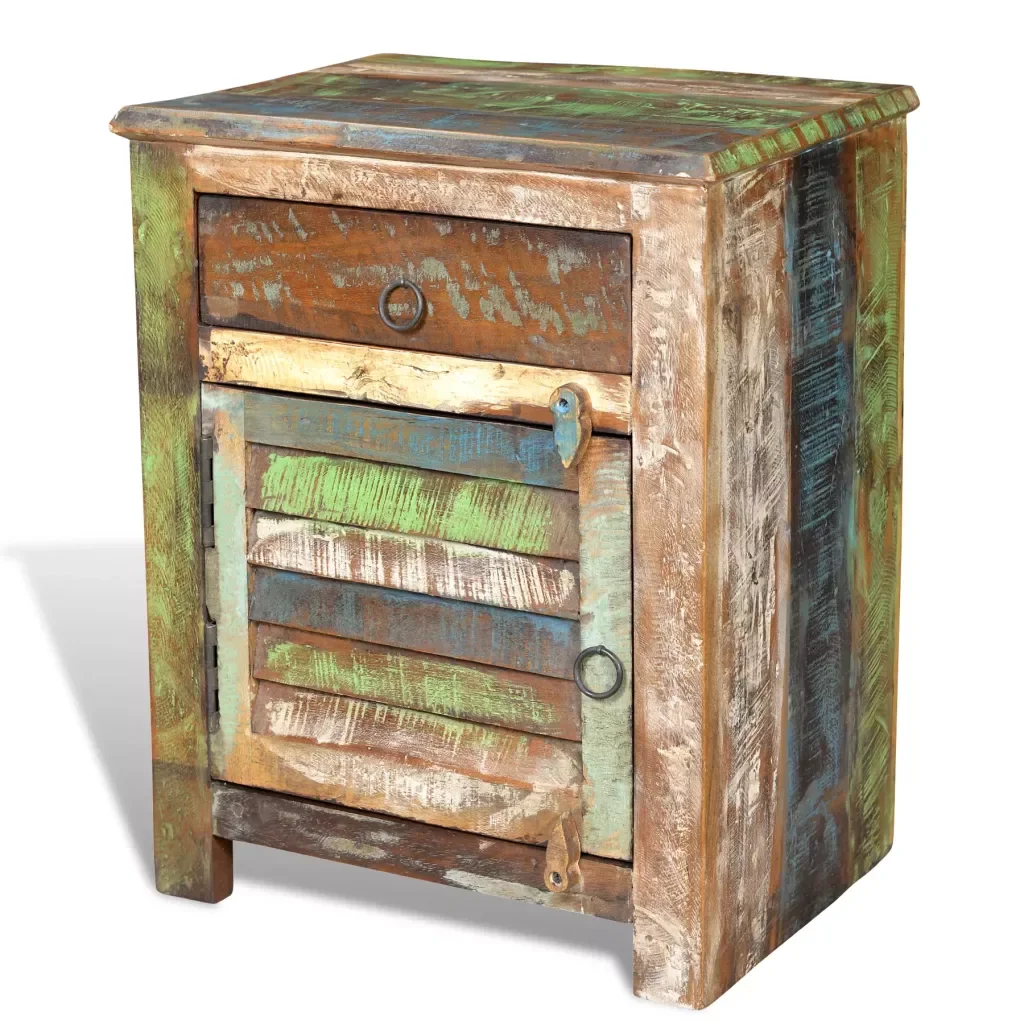 

End Table with 1 Drawer 1 Door Reclaimed Wood Antique-style Bedside Cabinets Telephone Stands Stylish Design