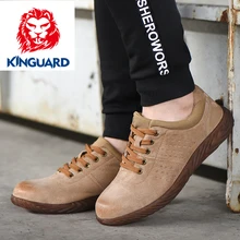 KINGUARD безопасная обувь из свиной кожи поверхность защищающий от ожогов предотвращает Оксфорд желе дно стальной носок Кепка