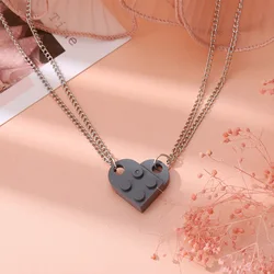 Heart Brick Couples Love Necklace Set - Romantic Jewelry Gift (Gray)