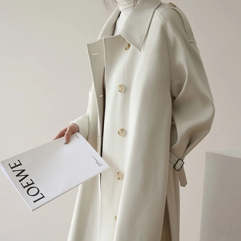 

Womens Windbreaker Solid Single Breasted Sashes Korean Loose Elegance Wind Breaker Outerwear Trench Clothes Femme