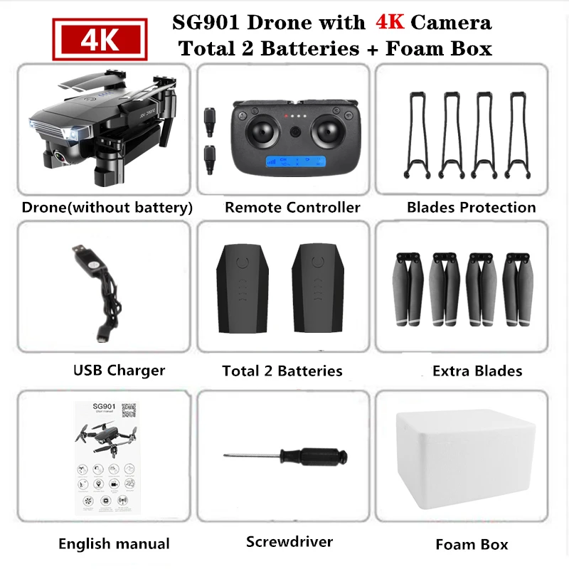 Квадрокоптер SG901 с широкоугольной камерой, Радиоуправляемый мини-Дрон, 4K игрушки, оптический Квадрокоптер, 18 минут, срок службы батареи, VS XS816 SG106 - Цвет: 4K Foam Box 2B