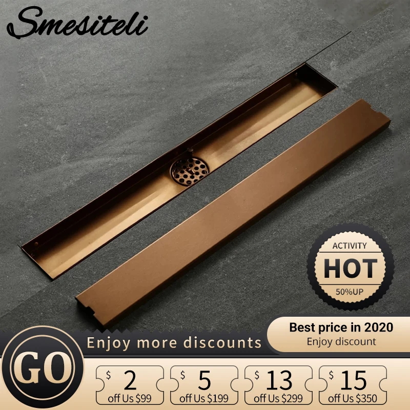 Smesiteli Stainless Steel Bathroom Drain Rose Gold 800/900/1000mm Rectangular Linear Tile Insert Anti-Odor Floor Drain Bathroom