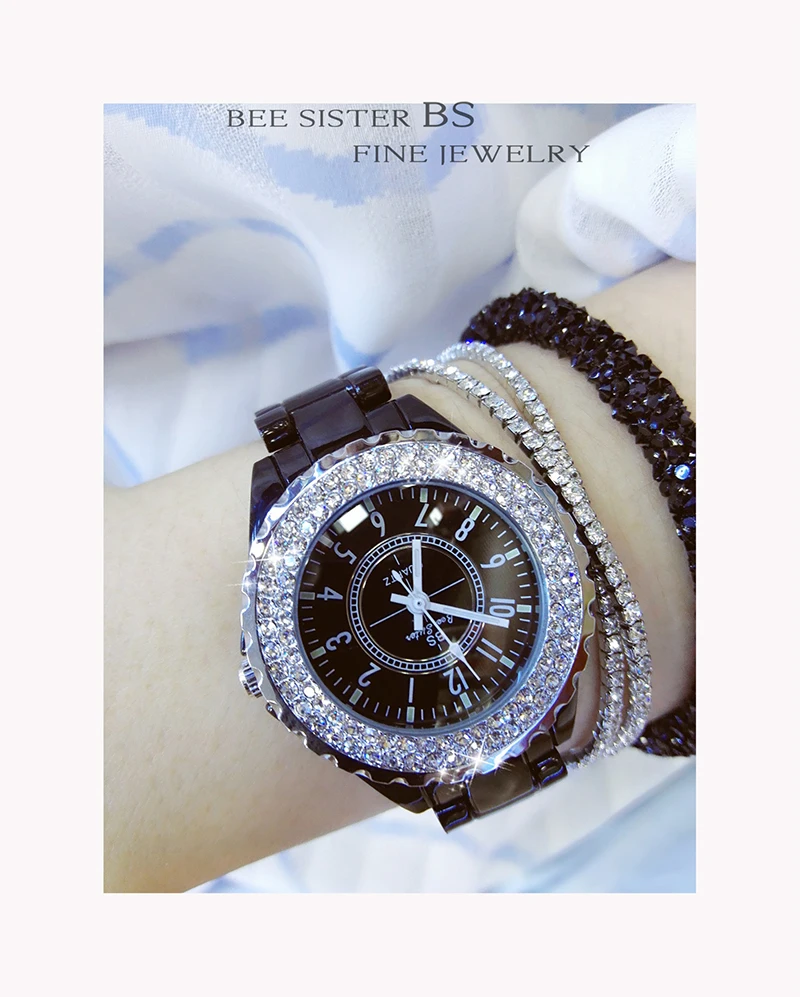 2020 Luxury Crystal Wristwatches Women White Ceramic Ladies Watch Quartz Fashion Women Watches Ladies Wrist Watches For Female