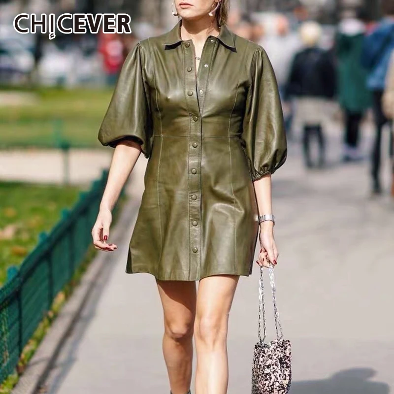 Женское винтажное платье CHICEVER мини из искусственной кожи с отложным воротником и