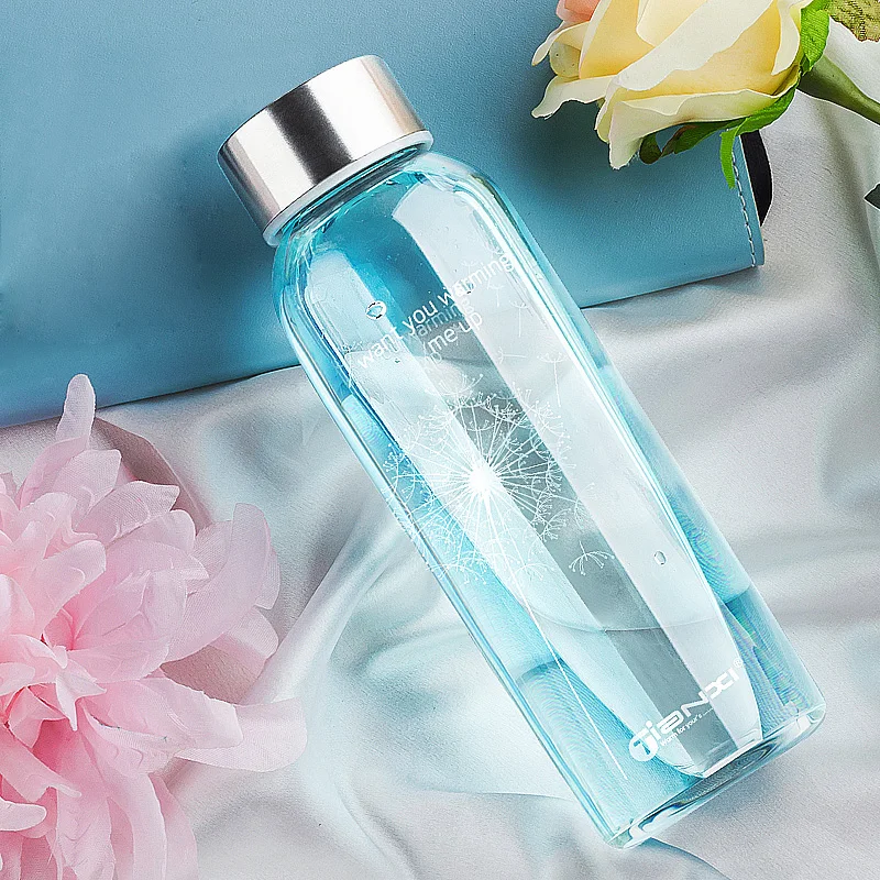 

Flat Glass Watter Drink Bottle Crystal Kids Tea Love Island Water Bottle Glass Insulated Vaso Plegable House Decor OO50BL
