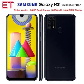 Перейти на Алиэкспресс и купить Смартфон Samsung Galaxy M31 M315F/DSN, мобильный телефон, 6 ГБ 128 ГБ, Восьмиядерный процессор, 6,4 дюйма, 1080x2340P, 6000 мАч, 48 МП, NFC, Android 10, глобальная версия