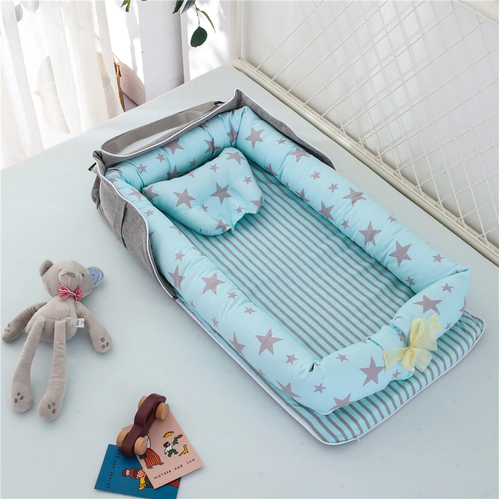 85*45 см портативный детское гнездо кровать коврик колыбели для мальчиков девочек путешествия кровать младенческой хлопок подушка Новорожденный ребенок гнездо кровать