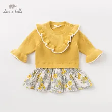 DBM11642 dave bella/зимнее платье-свитер принцессы с цветочным узором и рюшами для маленьких девочек детское праздничное платье детская одежда в стиле «лолита»