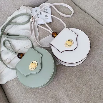 

Casual Pu Top-handle Women's Handbag Delicate Lock Bead Round Shoulder Bags Women High Quality Pu Solid Ladies Messenger Bags