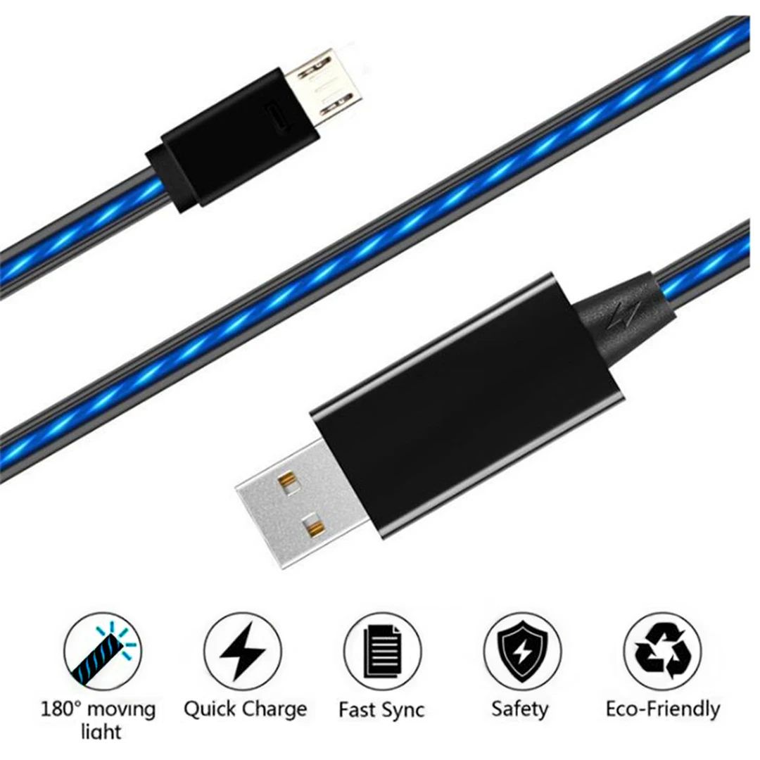 LED Charging Cable Visible Flowing Light UP USB Charger Sync Data Cords Compatible With Phone For iphone Xiaomi Huawei And More