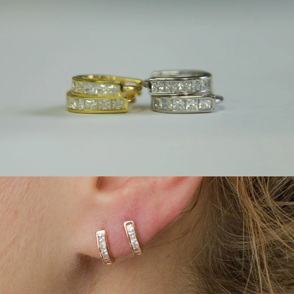 Серьги-кольца Huggie из серебра 100% пробы с фианитами | Украшения и аксессуары