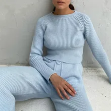 

Causual Knitted Sweater Suit Winter Tracksuit Women clothing 2021 Two Piece Knitted Pants Warm Set Female Long Sleeve Sportswear