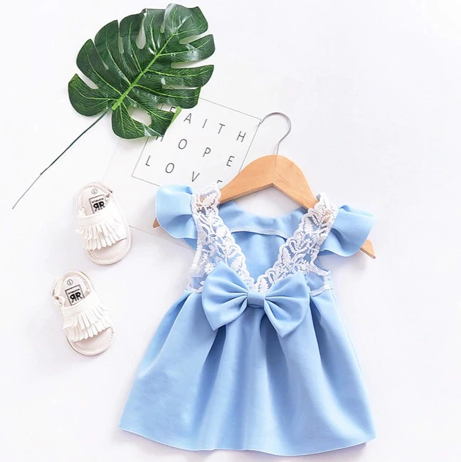 F13-blue Платье для девочек коллекция года, Новое Модное детское платье для малышей сиамский комбинезон для девочек, сетчатая юбка-американка с короткими рукавами платье маленькой принцессы - Цвет: F13-blue