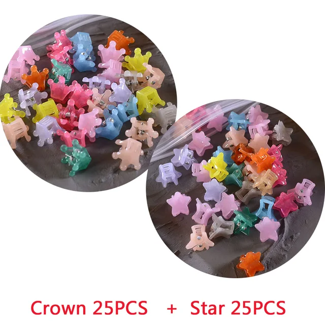 50PCS/Set Small Hair Crabs For Girls Acrylic Cute Candy Color Flower Star Hair Clip Clamp Children Mini Hairpin Hair Accessories CrownStar50PCS