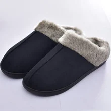 House Slippers for Men Winter Warm Suede Velvet Indoor Shoes Man Comfortable Rubber Slippers Men Factory Outlets