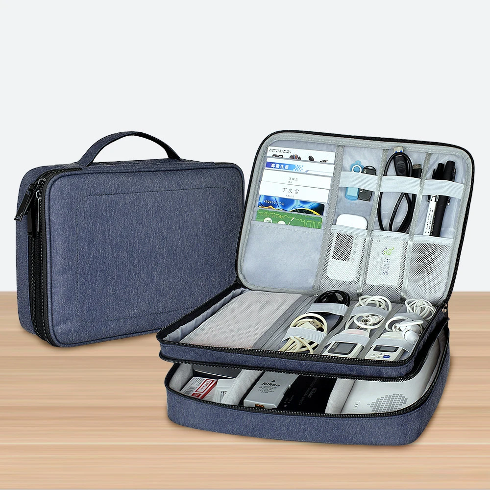 Digital Accessories Storage Bag Double-Layer Large Capacity Multi-Function Nylon Waterproof Box Data Cable | Багаж и сумки