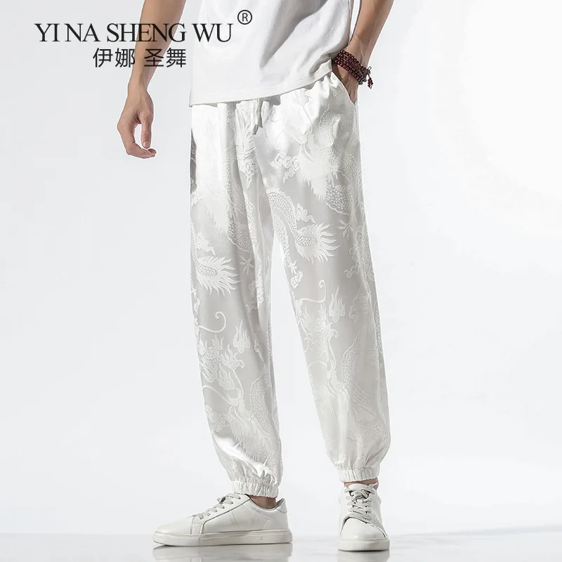 

Japanese Streetwear Casual Dragon Print Mens Pants Summer Men Joggers Sweatpants Plus Size Male Thin Section Trouser Kimono New