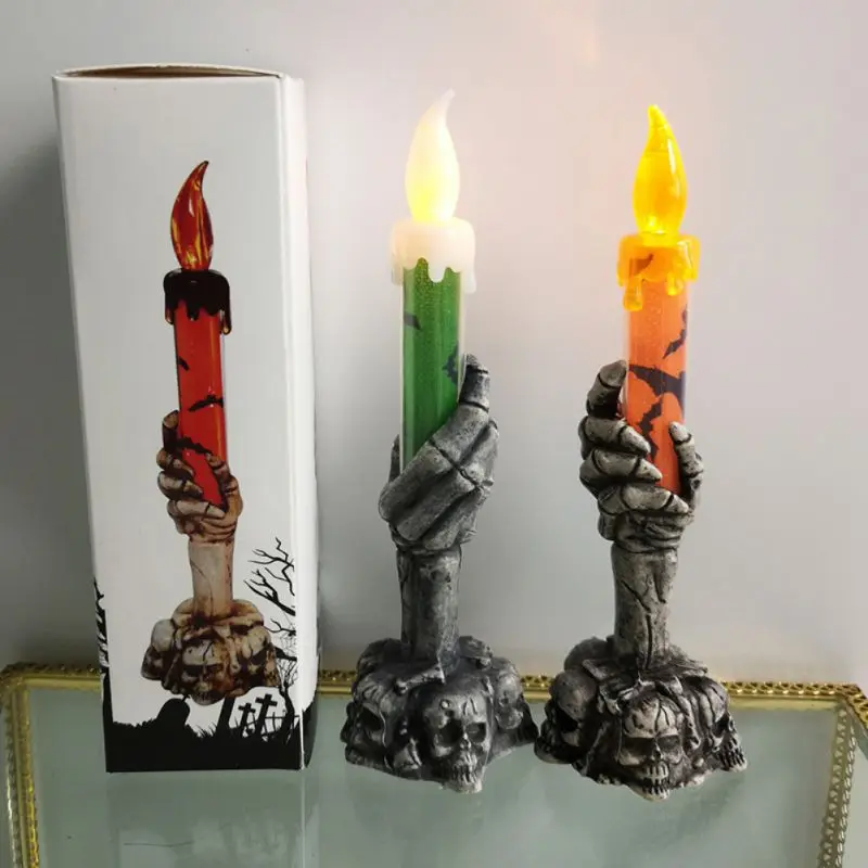 

Spooky Skeleton Ghost Hand Flameless Candle Battery Operated LED Candle Lights For Halloween Party Bar Decorative Lamp