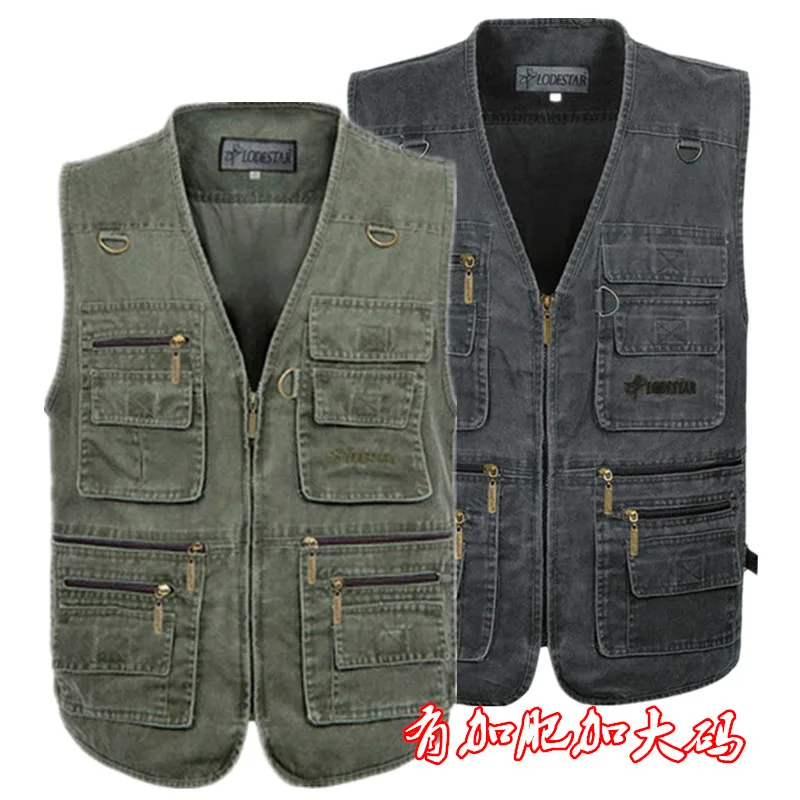 Veste sans manches homme été 6XL 7XL en coton denim avec multiples poches, gilet photo pêche
