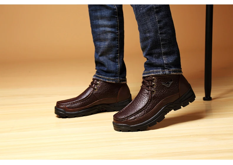 Супер теплые ботинки мужские теплые плюшевые зимние ботинки на меху Водонепроницаемые зимние ботинки на резиновой подошве мужские ботинки с круглым носком в стиле ретро