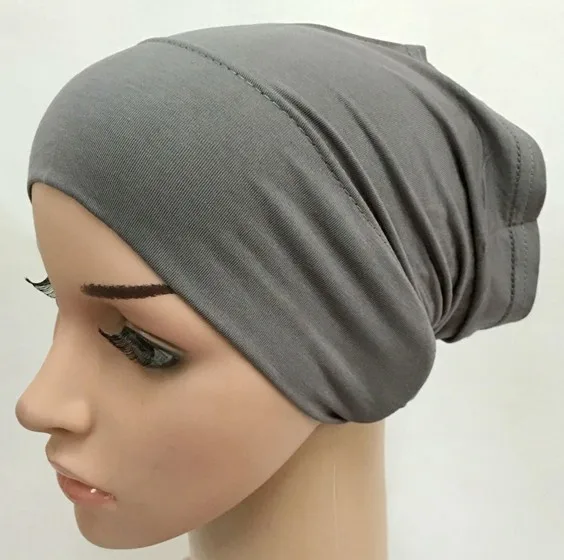 Модальный хлопок однотонный цвет Внутренняя крышка бинты мусульманские подшарфы хиджаб - Цвет: 15dark grey