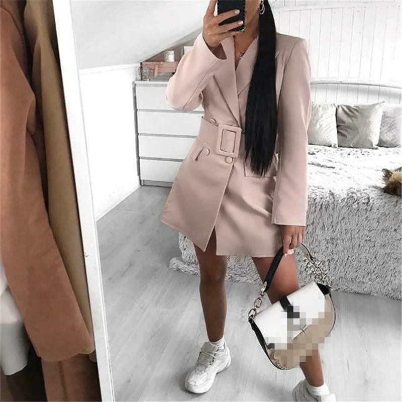 Online Nuovo Autunno Delle Donne OL Risvolto della Giacca Sportiva di Inverno Doppio Petto A Maniche Lunghe di Lavoro Convenzionale Lungo della Giacca Sportiva Donna Vestito Femminile Cappotto Esterno 2019