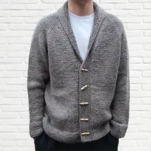 

Men Sweater Solid Color V Neck Cardigan Coat Turn-down Collar Single-breasted Spring Coat for Autumn Daily Wear