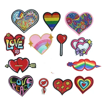 

Multicolor Embroidered Red Rainbow Shaped Patches Iron on Small Love Heart Stickers DIY Fabric Appliques Clothes Accessories