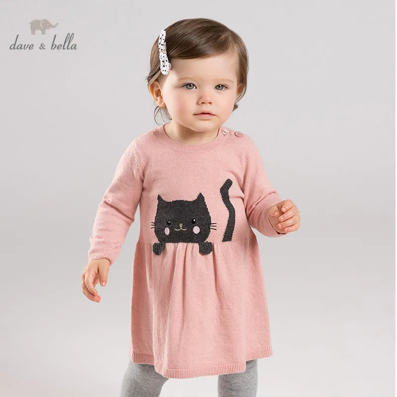 DBM11405 dave bella/осенний милый свитер для кота для маленькой девочки платье Детское модное праздничное платье детская одежда в стиле «лолита»