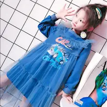 Платье в Корейском стиле с оборками в стиле пэчворк для девочек модные осенние Хлопковые Платья принцессы с вуалью для девочек от 4 до 9 лет, C117