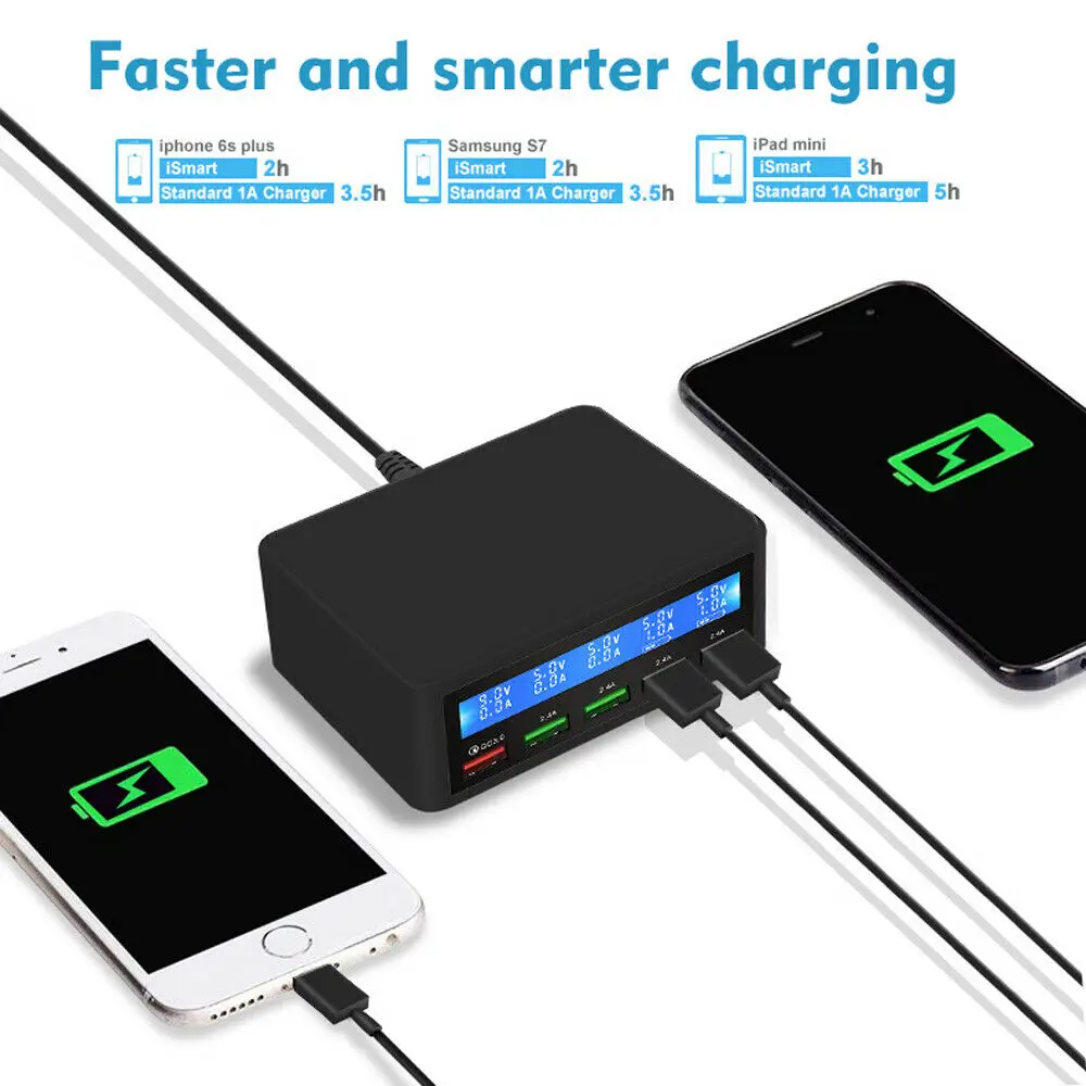 50 Вт QC3.0 Быстрая зарядка Мульти USB зарядное устройство умная зарядная станция концентратор 5 портов USB быстрое зарядное устройство ЖК-дисплей настольное настенное зарядное устройство