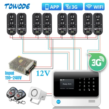 

Towode G90B 3G GSM WIFI 100 Meters Wired Perimeter Infrared IR Dual Beam Barrier System Home Security Alarm System