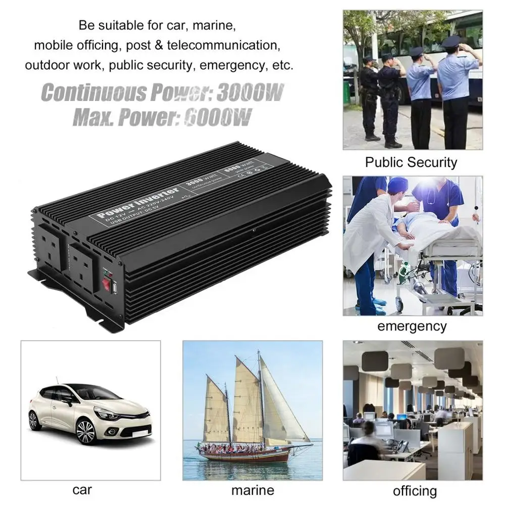 

FR 3000W Power Inverter 12V DC To 220 -240V AC Car Power Voltage Converter Modified Sine Wave Inverter Auto Transformer