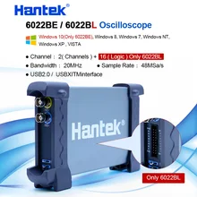Hantek osciloscópio usb 2 ch 20mhz 48msa/s, osciloscópio digital de pc 6022be + 16 canais analisador de lógica 50/80/100/200 mhz