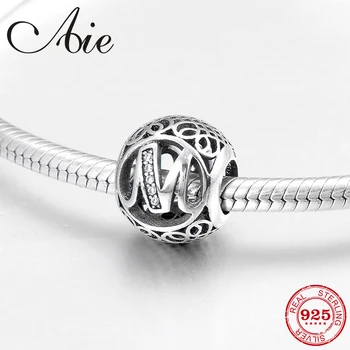 

Hot authentic 925 Sterling Silver creative Letter M fashion Clear CZ fine beads Fit Original Pandora Charms Bracelets making