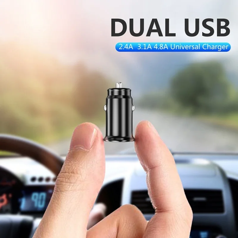 

Mini USB Car Charger 2-port Dual USB Charger for Mobile Phone Fast Charging Universal High-capacity Car Adapter