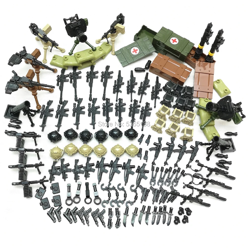  Legoes Weapon Pack Military Accessories Army Building Blocks Brick Toys for Kids Machine Guns Morta