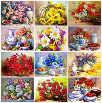 

HUACAN 5D DIY Diamond Painting Flowers Full Square Drill Diamond Embroidery Mosaic Fruit Kit Decoration Sale