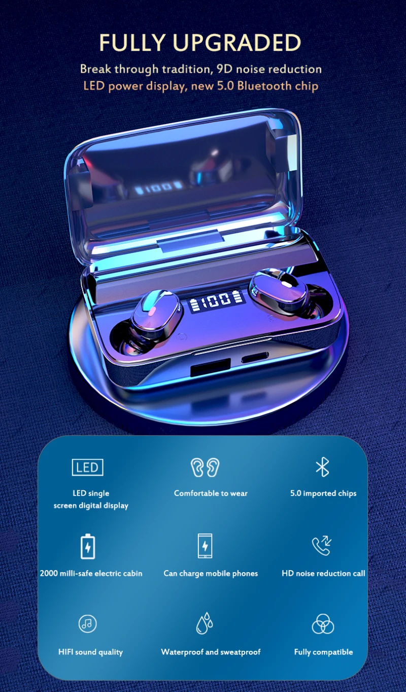 New Wireless A9 TWS Light Digital Display Bluetooth Headset Bluetooth 5 0 In Ear Stereo Earbuds Earphone With Touch Breathing
