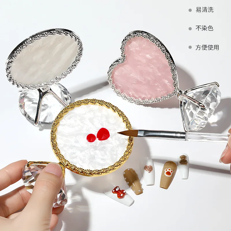 Luxury Resin Nail Art Palettes With Diamond Base Nail Mixing Palette