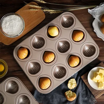 

12 Cups Non-stick Muffin Cake Pan Chestnut-Shaped Chocolate Mold for Cake Decorating Tools Baking Molds Kitchen Baking Tool