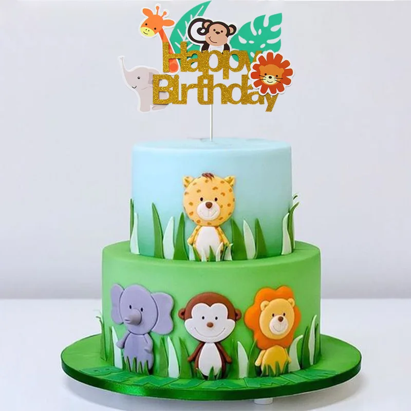 Декорации с днем рождения животные торт Топпер первый день рождения украшения Дети кекс топперы джунгли для вечеринки в стиле сафари поставки