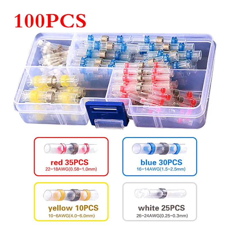 30/50/100Pcs Heat Shrink Solder Sleeve Seal Terminal For Wire Connector Waterproof Insulated Butt Terminals Connectors KIT | Обустройство