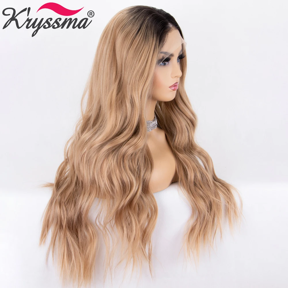

Long Wave Ombre Black Honey Blonde Wigs Synthetic Lace Front Wigs For White/Black Women Synthetic Heat Resistant Women's Wigs