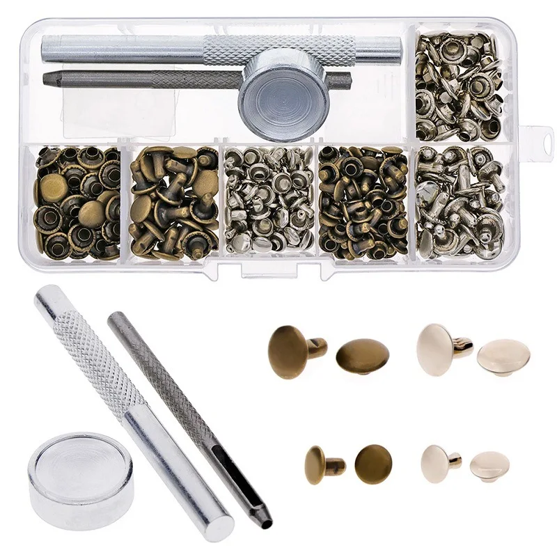 

120 Set DIY Craft Leather Repairing Rivets Craft Snaps Fastener Button Press Studs Silver Bronze Rivets with Fixing Tools