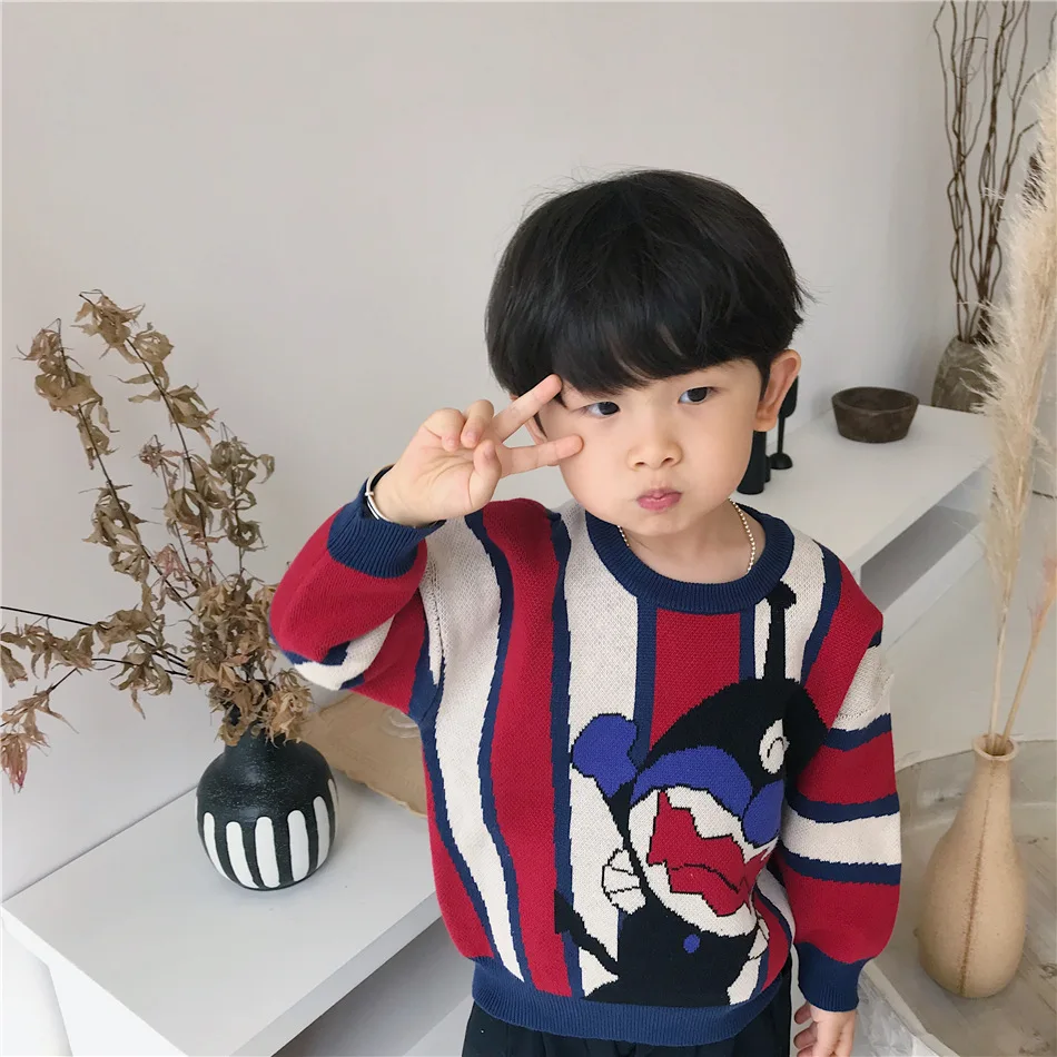 Tonytaobaby/осенне-зимняя одежда; Новая детская одежда для мальчиков и девочек; хлопковый свитер с рисунком; круглый вырез; длинный рукав